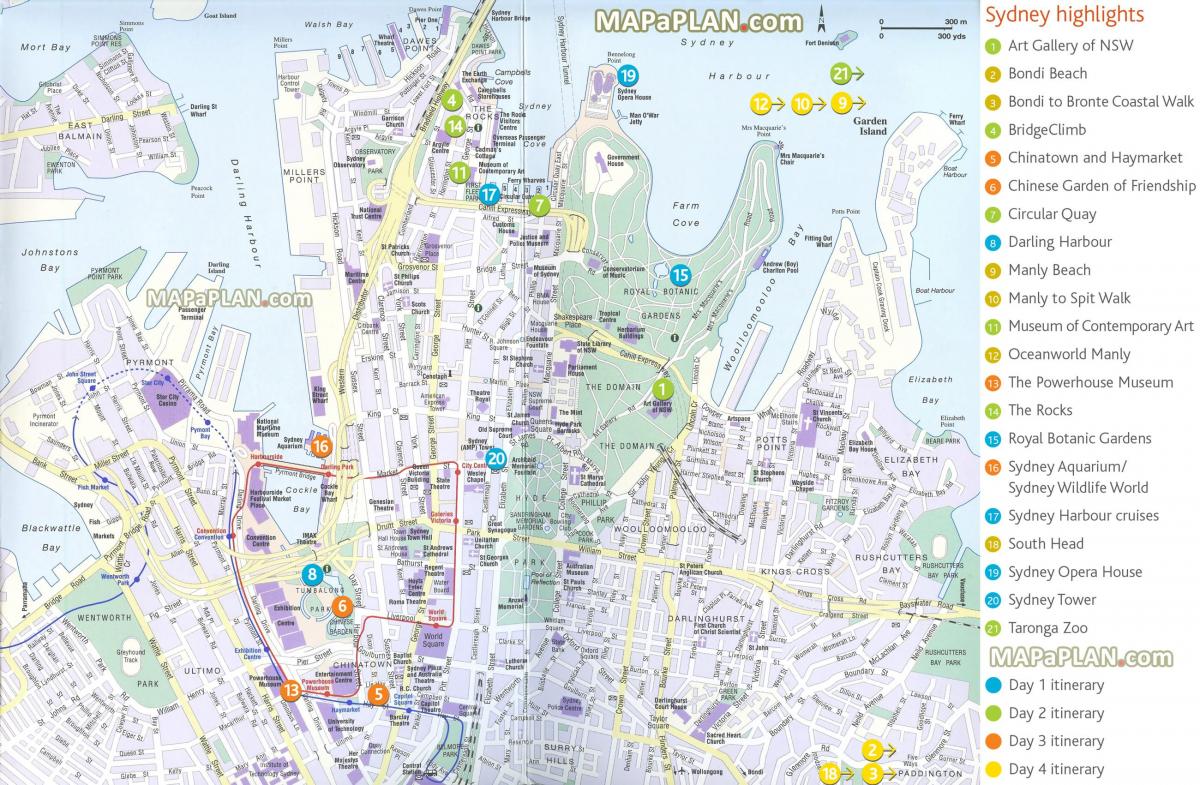 Karte der Sehenswürdigkeiten von Sydney
