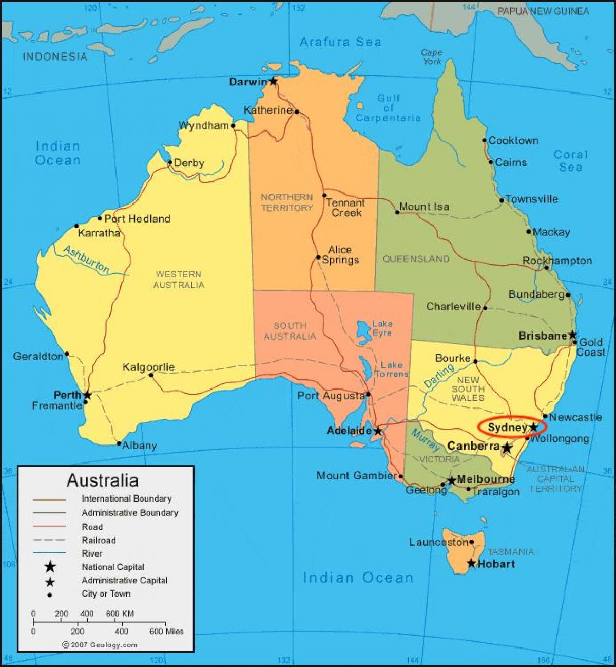 Sydney auf Australien-Karte