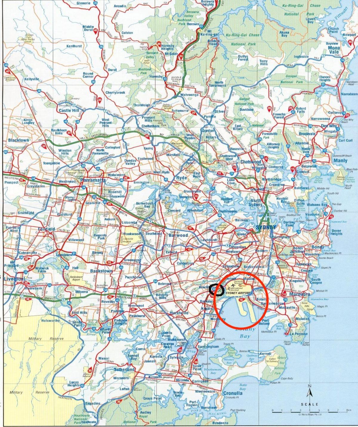 Karte der Flughäfen von Sydney