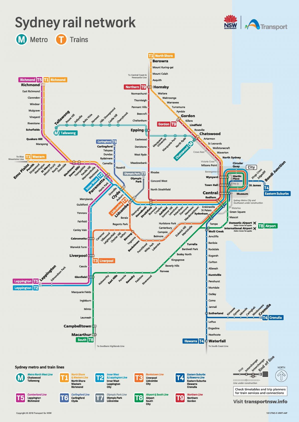 Karte der U-Bahn-Stationen von Sydney