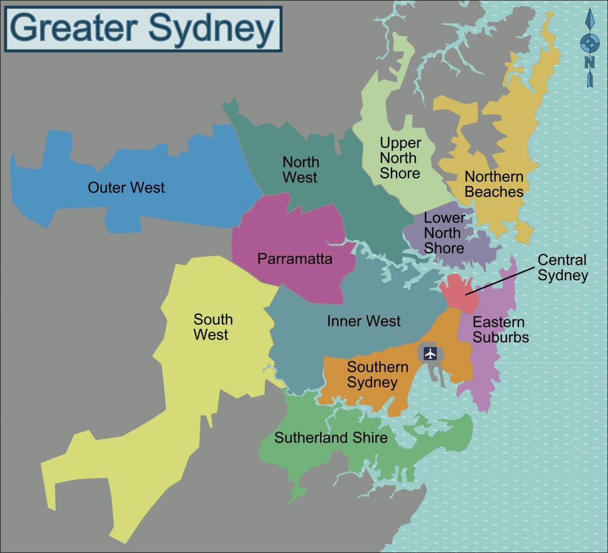 Karte der Stadtviertel von Sydney