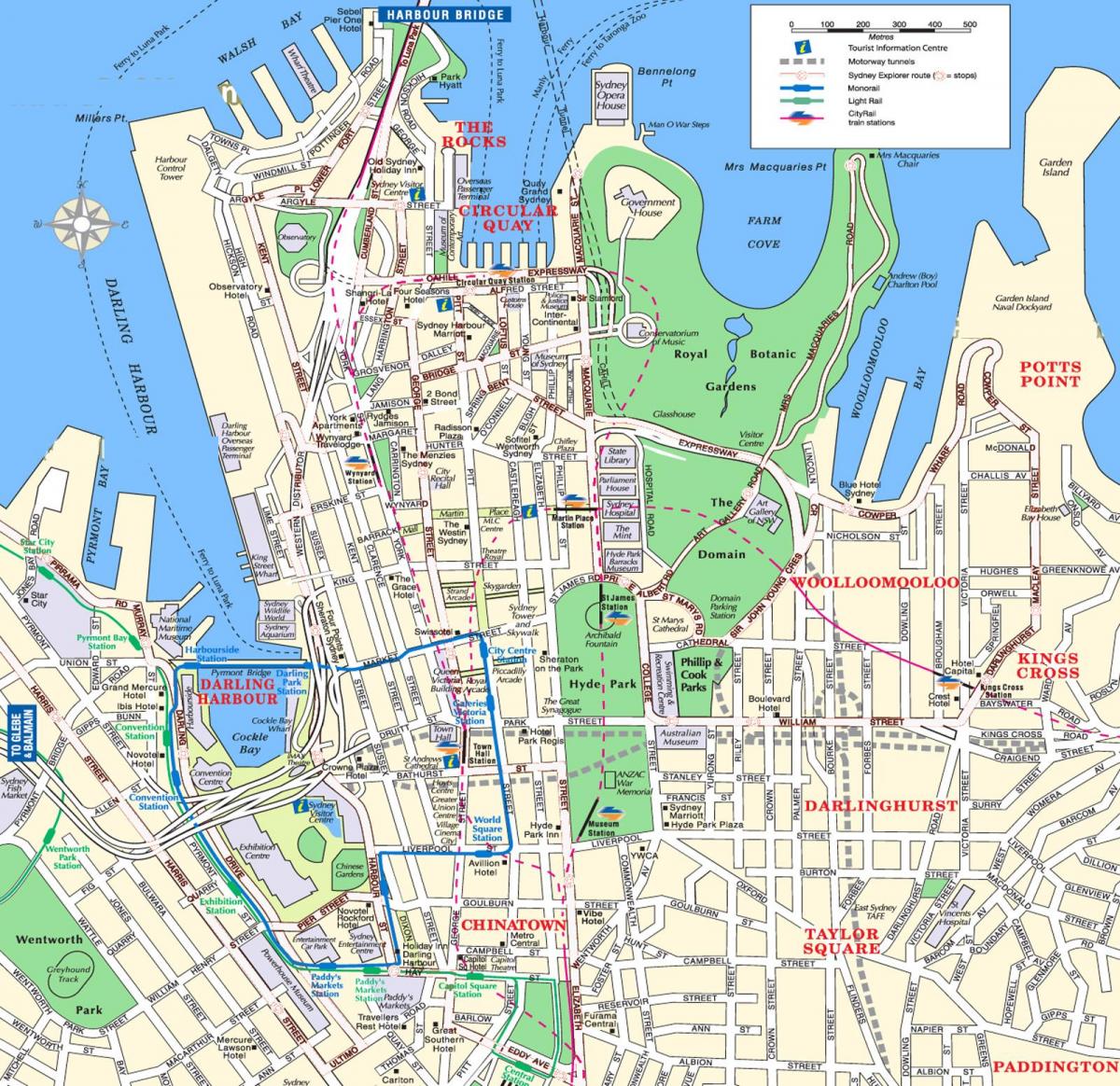 Karte des Stadtzentrums von Sydney