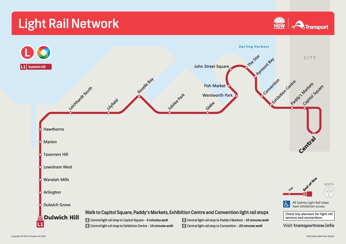 Karte der Straßenbahnhöfe von Sydney