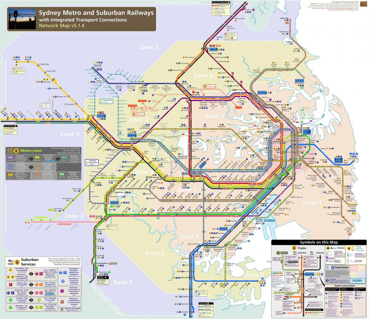 Karte der Zonen von Sydney
